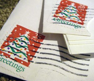 The stamps on 18-year-old envelopes bearing Christmas love notes